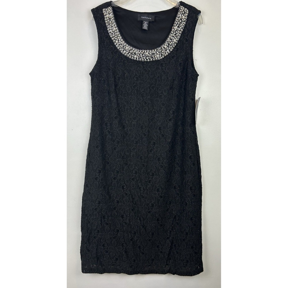 Black Lace Dress Womens 10 Sparkle Sleeveless Pearl Bead Embellished Event New